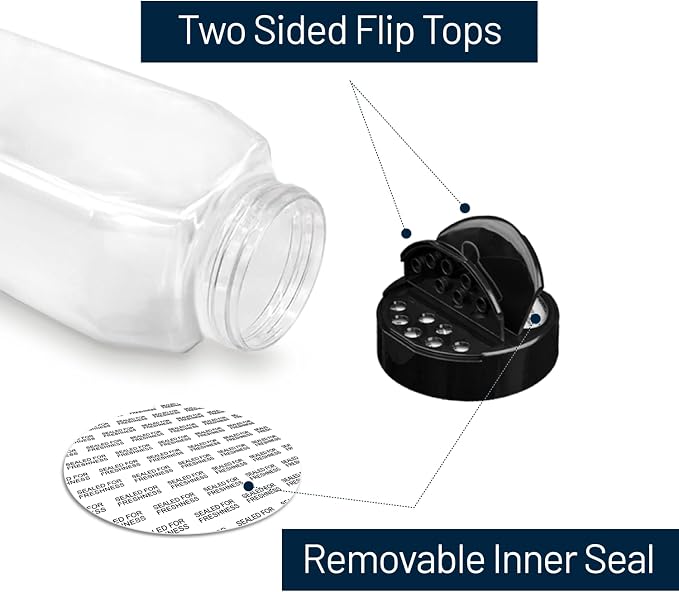 ROYALHOUSE 6 PACK 32 Oz with Black Cap, Plastic Spice Jars Bottles Containers - Image 3