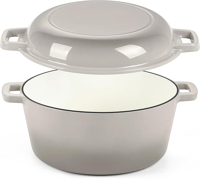 P&P CHEF 5Qt Dutch Oven Pot for Bread Baking, 2 In 1 Round Cast Iron Dutch Oven by PPCHEF