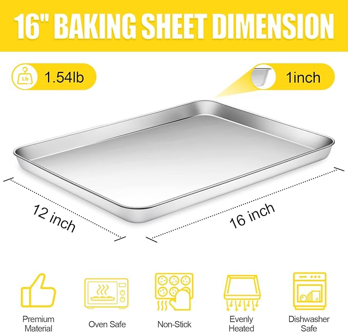 Terlulu Baking Sheet, Cookie Sheet, Stainless Steel Baking Pan, 2 Piece-16''x - Image 2