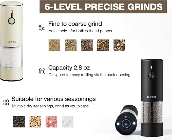 Stainless Steel Rechargeable Electric Salt and Pepper Grinder Set, USB Charging - Image 3