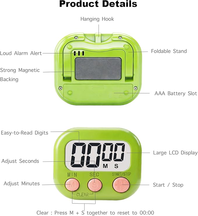 Digital Timer for Classroom Teachers Students, Magnetic Kitchen Countdown Timer - Image 9