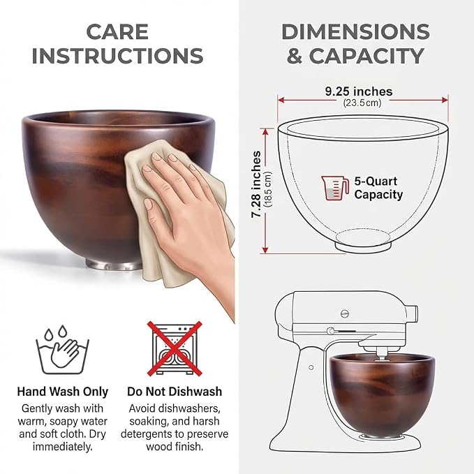 Natural Mixing Bowl for KitchenAid 5QT Mixers - Image 5