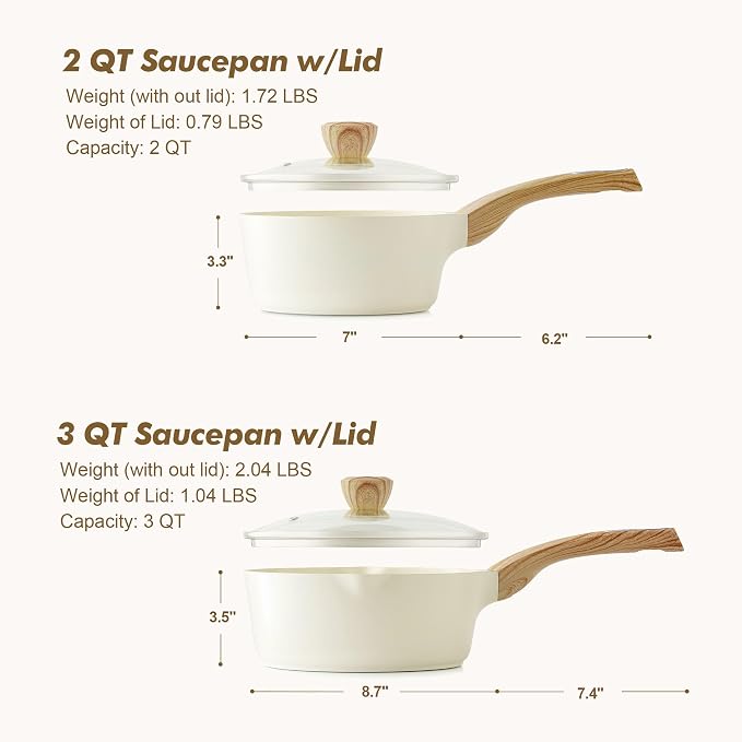 SENSARTE 2.0 & 3.0 Quart Ceramic Sauce Pan Sets - Image 7