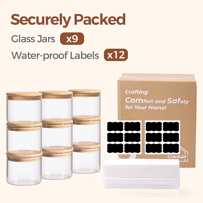 ComSaf 0.5 Qt Glass Food Storage Jars Set of 9, Pantry Organization Jar - Image 8