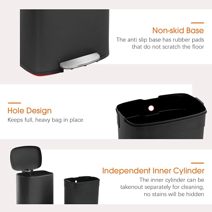 Kitchen Trash Can with Lid for Office Bedroom Bathroom Step Trash Bin - Image 3