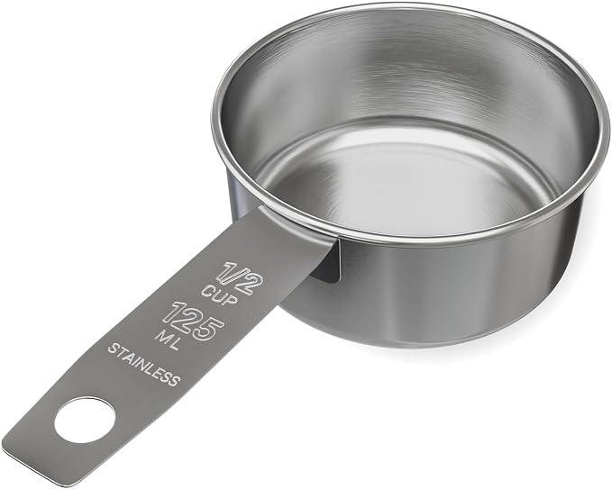 1/2 Cup Stainless Steel Measuring Cup | Sturdy Metal 125 ml | 125 cc | 4 oz | by Knupp+Co.