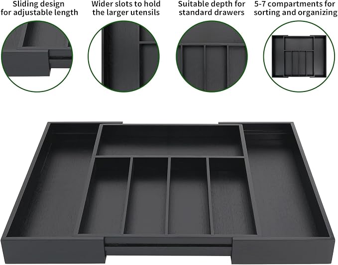 VaeFae Premium Bamboo Drawer Organizer, Expandable Silverware Drawer Organizer - Image 4