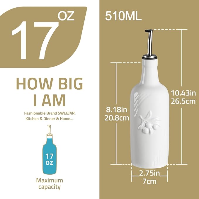 Sweejar Ceramic Olive Oil Dispenser Bottle, 17 FLOZ Oil Bottle - Image 4
