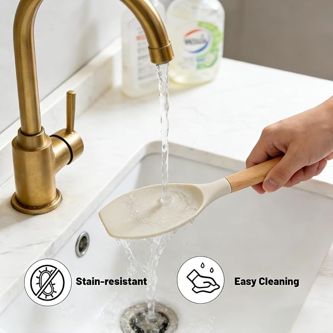 Silicone Cooking Utensil Set, Nonstick Kitchen Utensils 446°F Heat-Resistant - Image 5