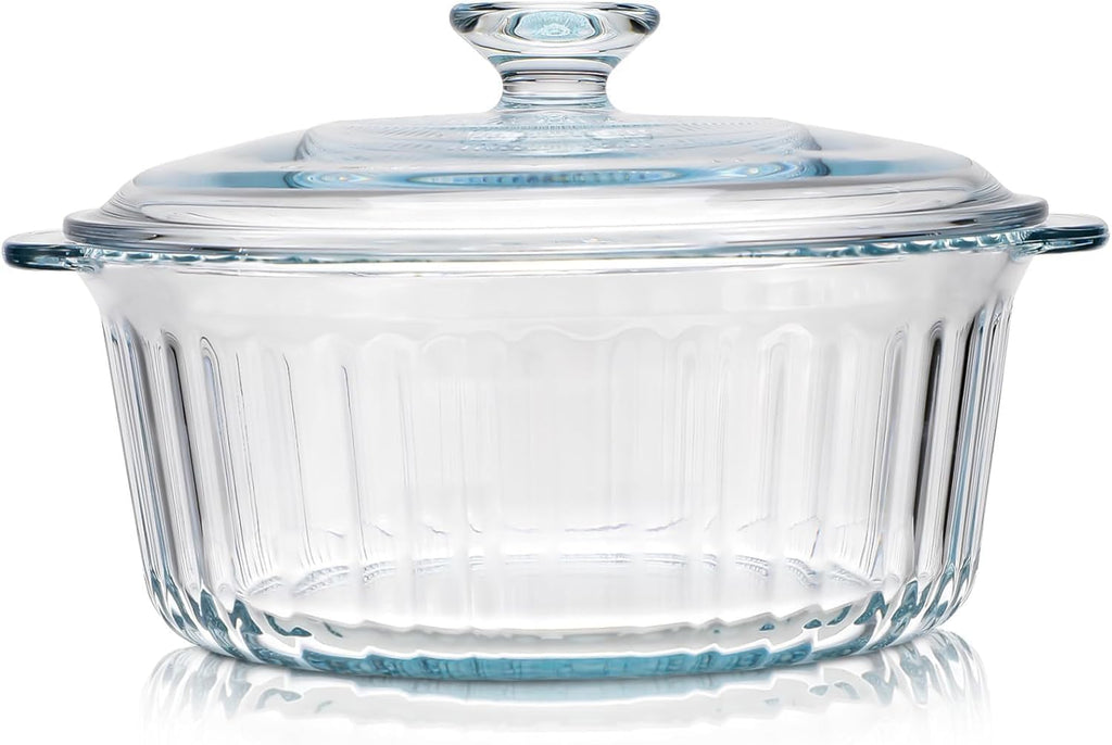 Round Glass Casserole Baking Dish With Lid, Borosilicate Glass, 1.6QT