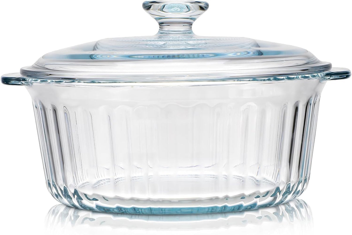Round Glass Casserole Baking Dish With Lid, Borosilicate Glass, 1.6QT