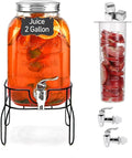 2 Gallon Drink Dispenser with 2 Press Type Spigot, Sun Tea Glass Mason Jar by Gasgimos
