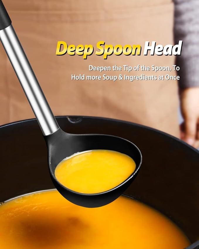 Silicone Pasta Fork and Ladle Spoon Set, Large Non Stick Kitchen Utensils - Image 4