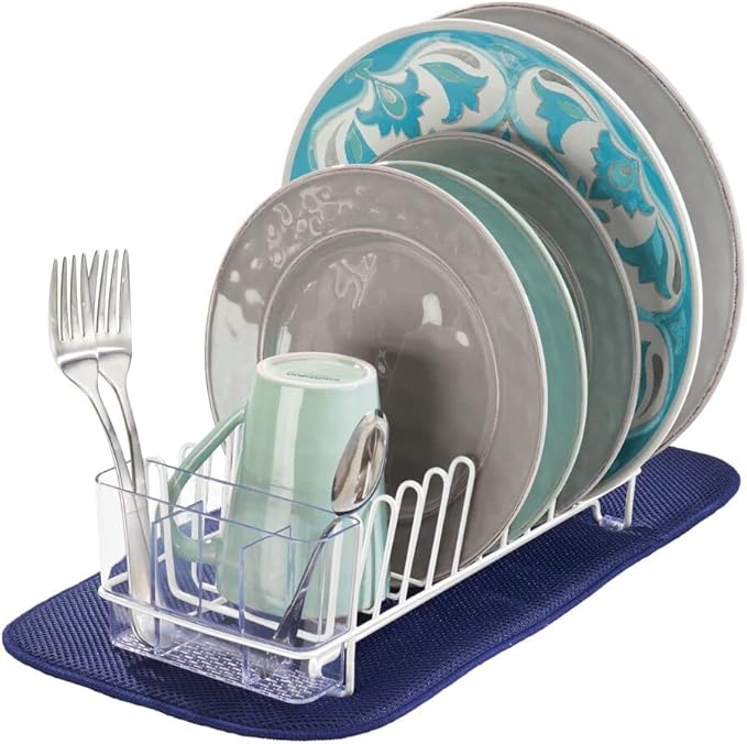 mDesign Kitchen Sink Dish Drainer – Small Metal and Plastic Dish Rack - Image 4