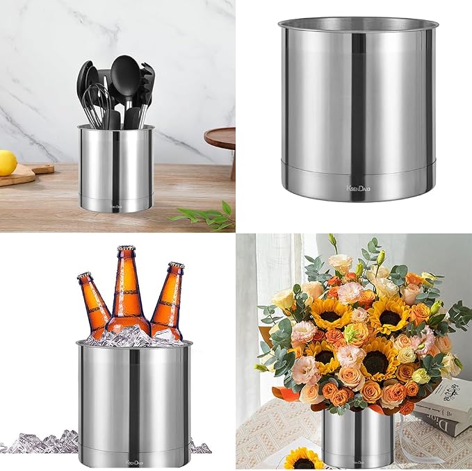 KSENDALO Stainless Steel Utensil Holder 7x7inch Large Utensil Holder - Image 3