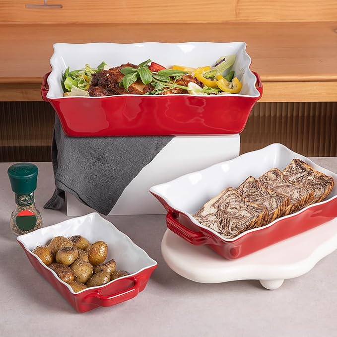 Sweejar Casserole Dishes for Oven, Ceramic Bakeware Set of 3, Rectangular - Image 3