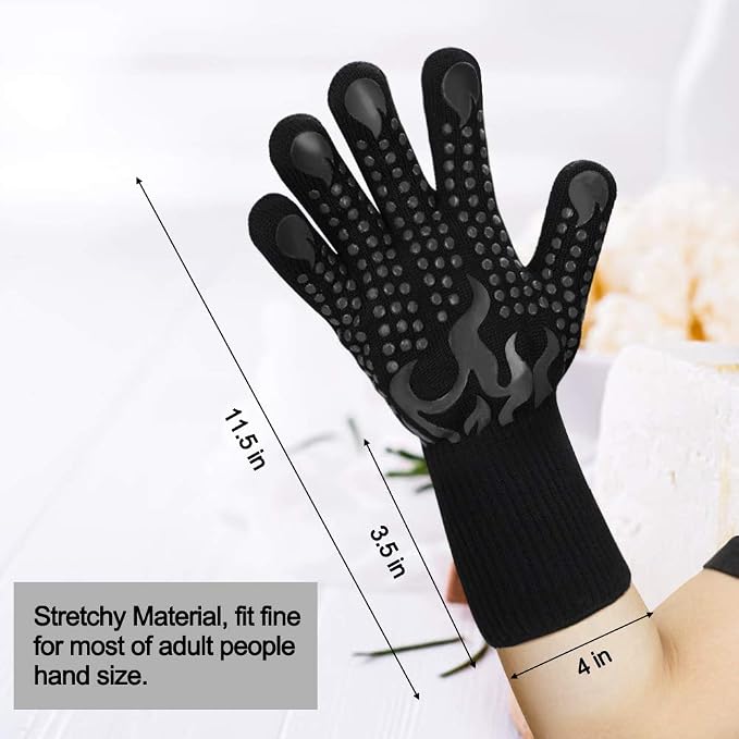 Comsmart BBQ Gloves, 1472F Heat Resistant Silicone Non-Slip Oven Mitts - Image 3
