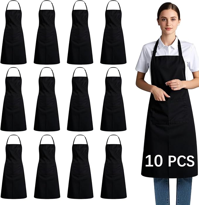 Bib Apron - Unisex Black Aprons 2 Pockets Cooking Kitchen Apron by WelcometoARKBAODAN