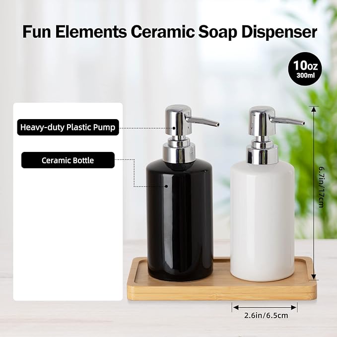FE Soap Dispenser, 300ml/10oz Ceramic Liquid Soap Pump Dispenser, Refillable - Image 2