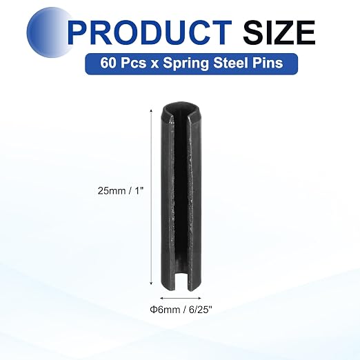 MECCANIXITY 60Pcs Slotted Split Roll Pins 6/25 Inch Dia. 1 Inch Length 65Mn - Image 2