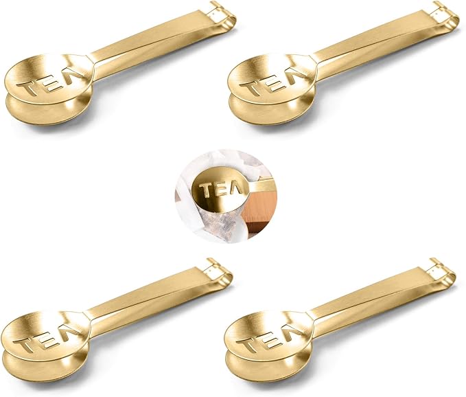 4Pcs Gold Tea Bag Squeezer, Stainless Steel Clip On Strainer, Tea Spoon Tongs by CCDANSIYUCR