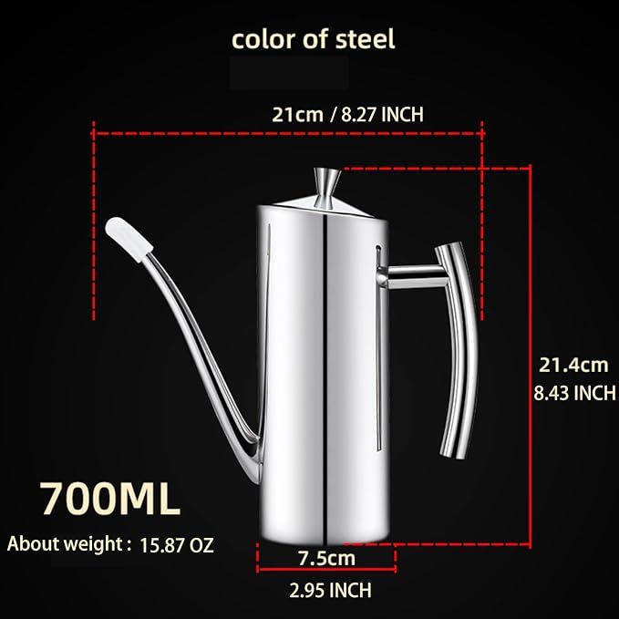 KSENDALO Stainless Steel Olive Oil Dispenser - 24oz/700mL Leakproof Oil Bottle - Image 2