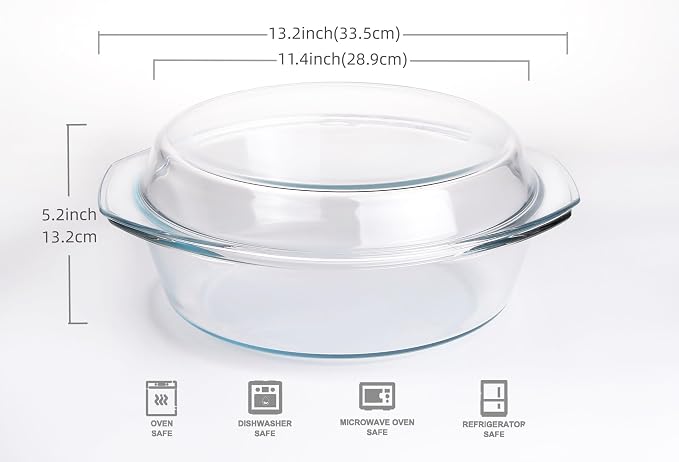 Round Tempered Glass Casserole Dish - 4QT - Image 2