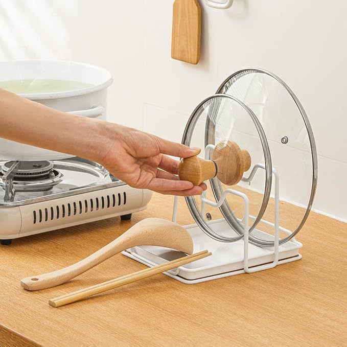 Poeland Pot Lid Holder, 2 Layers Pot Lids Organizer Multifunctional Lid and - Image 2