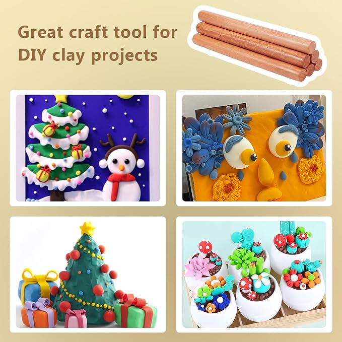 OLYCRAFT 10pcs Wood Rolling Pins 11.8 inch Clay Rolling Pins 1.1 inch Diameter - Image 4