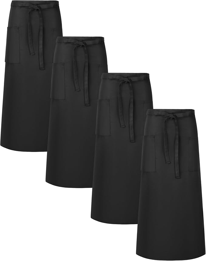 Xtinmee 4 Pcs Bistro Aprons 2 Pockets 32 Inch Waterproof Half Waist Black by Xtinmee