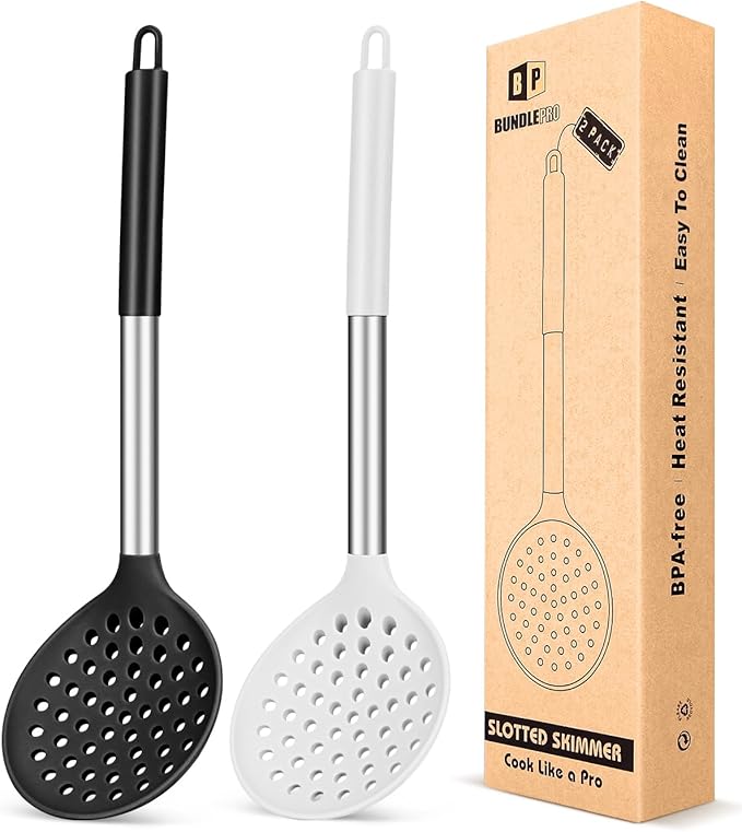 Kitchen Ladle Strainer Set of 2 Large Slotted Spoon by BUNDLEPRO