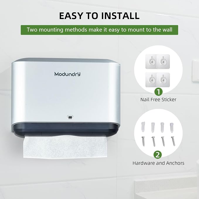 Wall Mount Paper Towel Dispenser, Adhesive No-Drill or Screw Install, Holds 200 - Image 6