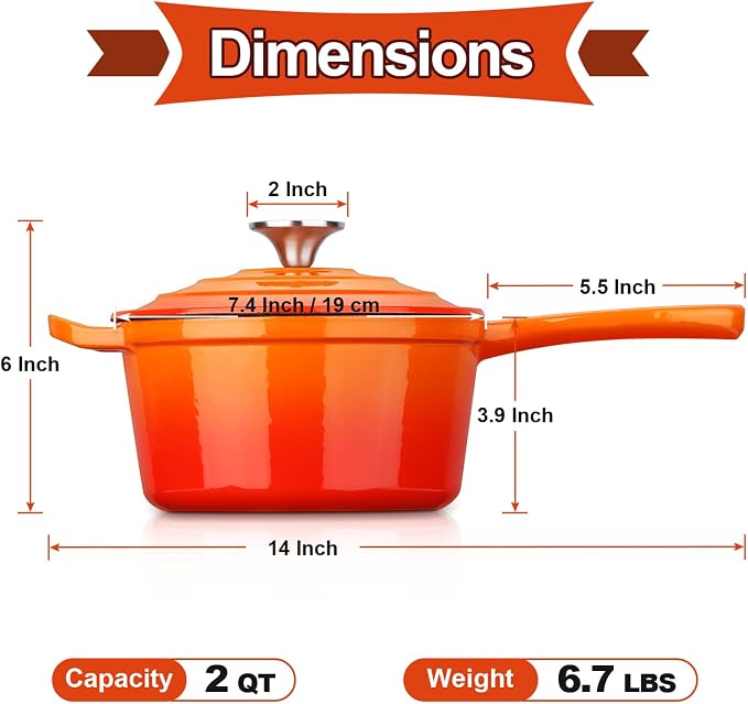 HaSteeL 2 QT Cast Iron Saucepan, Mini Enamel Dutch Oven - Image 2