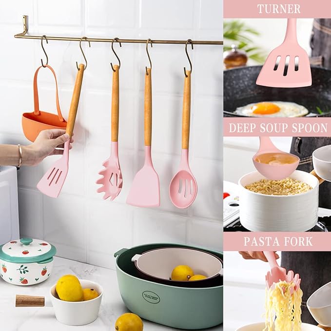 Umite Chef Silicone Kitchen Utensils Set, 33 Piece Non-Stick Kitchen Utensils - Image 7