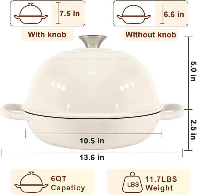 AHJ 6QT Dutch Oven For Bread Baking, Enameled Cast Iron Dutch Oven Pot - Image 7