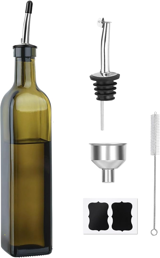 Green Olive Oil Dispenser Bottle - 17oz/500ml Glass Oil and Vinegar Bottles Set by Unknown