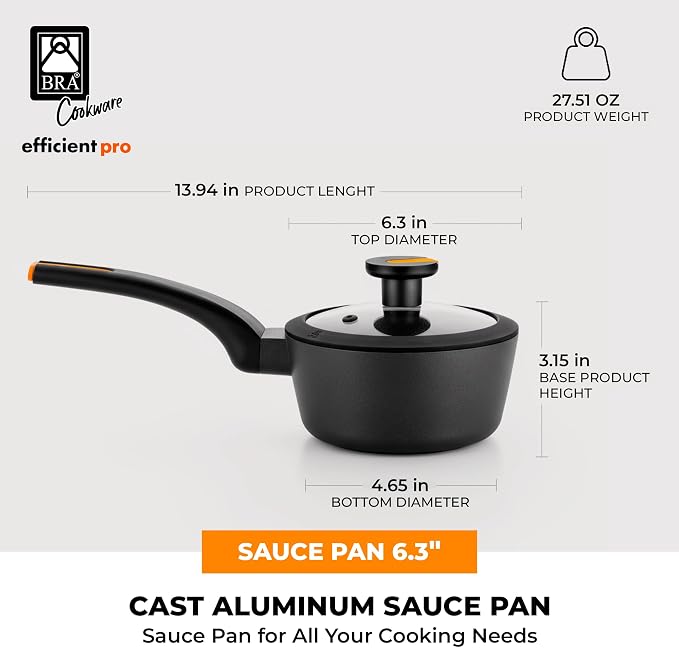 BRA COOKWARE Efficient Pro Nonstick Saucepan w/Lid | 6.3 Inch 1.13 Quart - Image 2