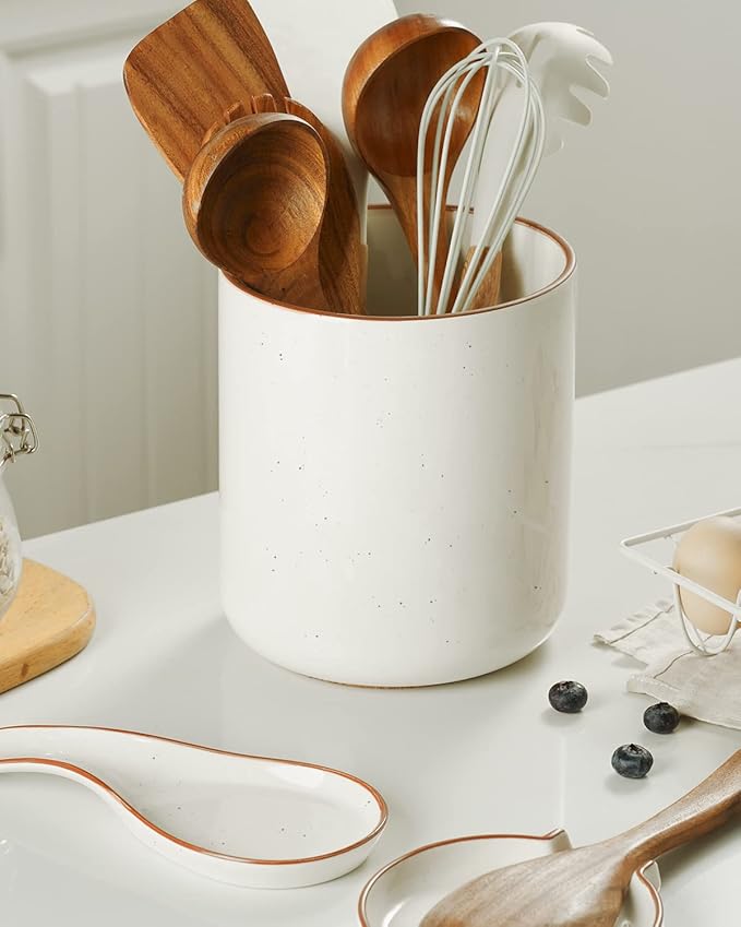 getstar Large Utensil Holder for Kitchen Counter, 7.2" Vintage Ceramic Utensils - Image 6