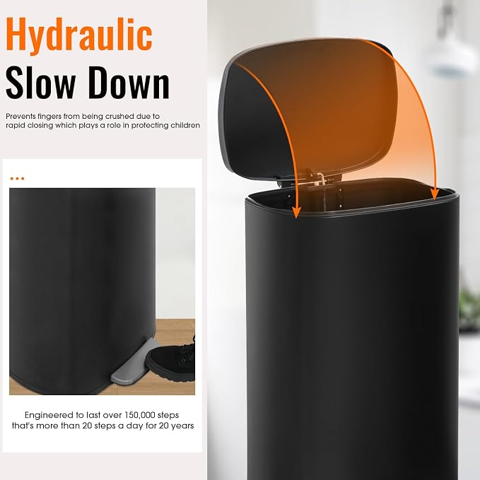 Kitchen Trash Can with Lid for Office Bedroom Bathroom Step Trash Bin - Image 2