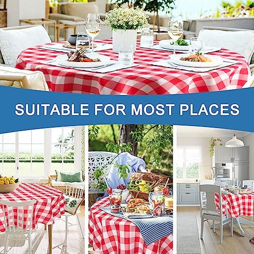 Hiasan Checkered Round Tablecloth 60 Inch Waterproof, Red and White