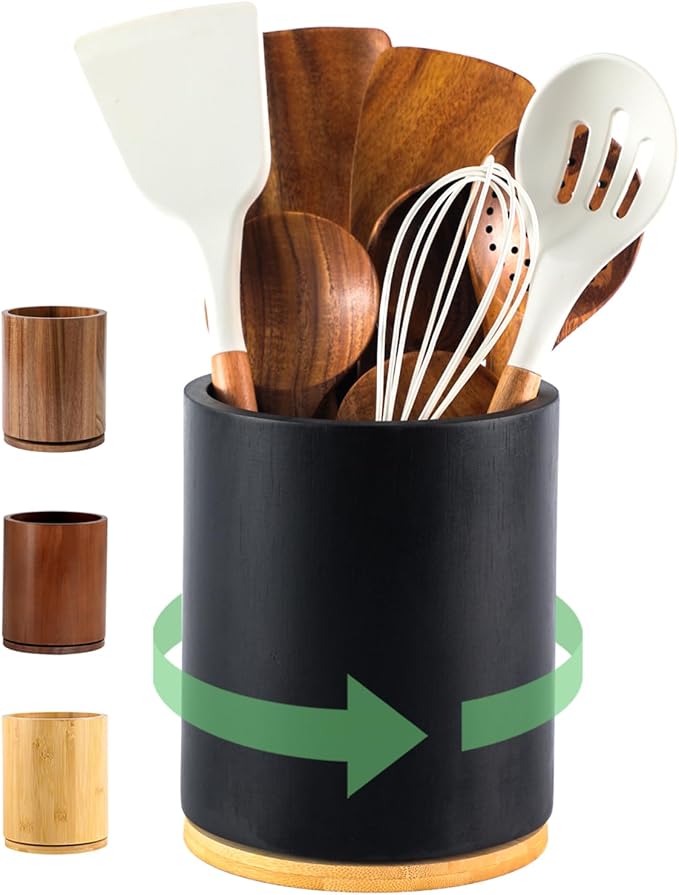 Wooden Utensil Holder, 360°Rotating 7.3'' Large Utensil Holder by Unknown