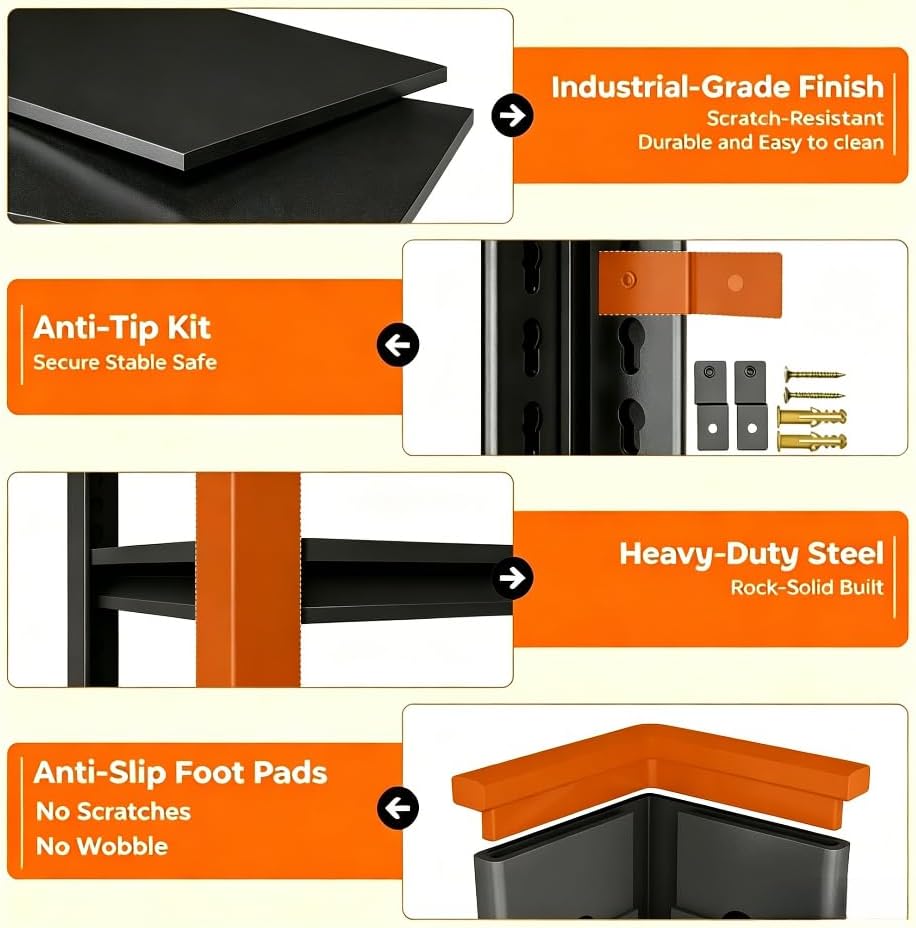 4-Tier Kitchen Storage Shelves, 63" Adjustable Metal Shelving Unit