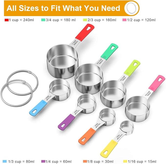 Wildone 8-Piece Measuring Cups Set, Stainless Steel Nesting Measuring Cups - Image 2