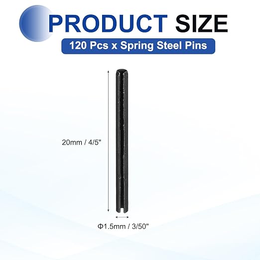 MECCANIXITY 120Pcs Slotted Split Roll Pins 3/50 Inch Dia. 4/5 Inch Length 65Mn - Image 2