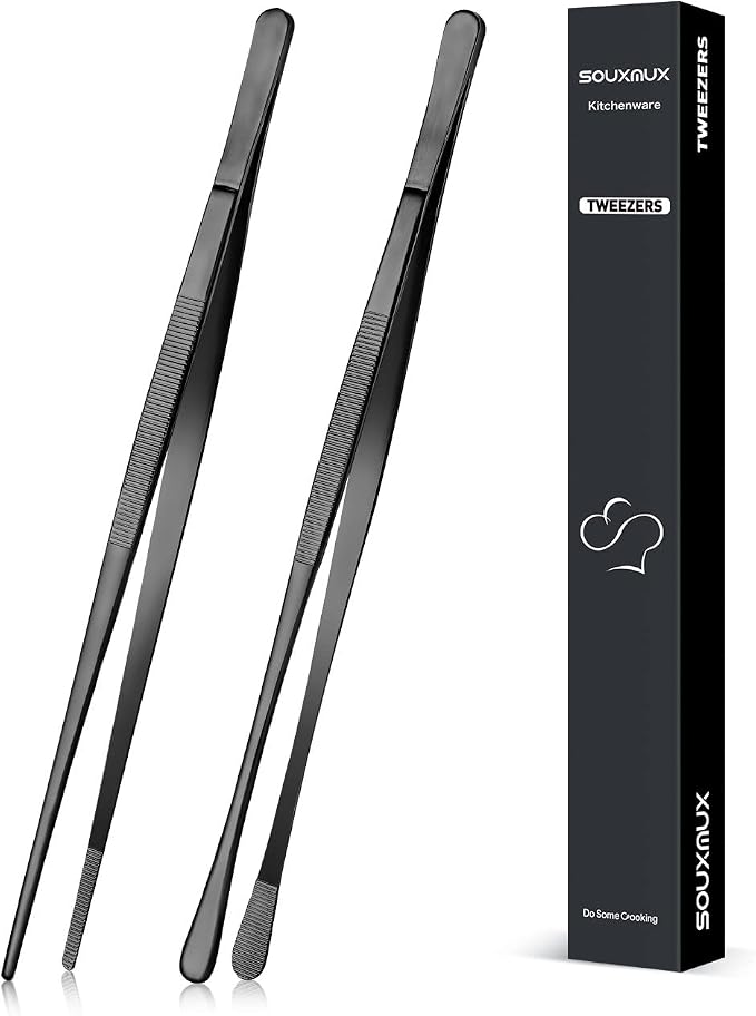 2 Pcs 10-inch Cooking Tweezers Tongs Precision Serrated Tips, Stainless Steel by SOUXMUX
