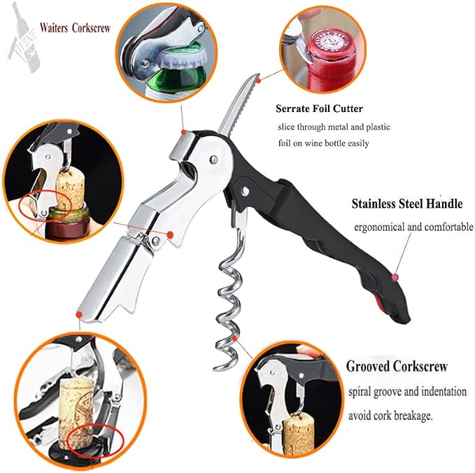 Professional Waiter Corkscrew Wine Openers Set, Heavy Duty Stainless Steel - Image 2