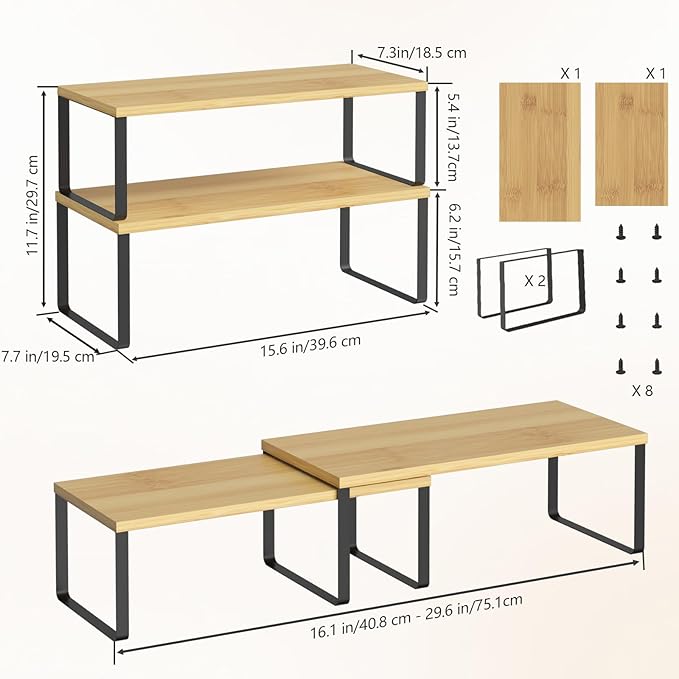 NEX Cabinet Shelf Organizer Set of 2, Kitchen Counter Shelves Spice Rack - Image 3