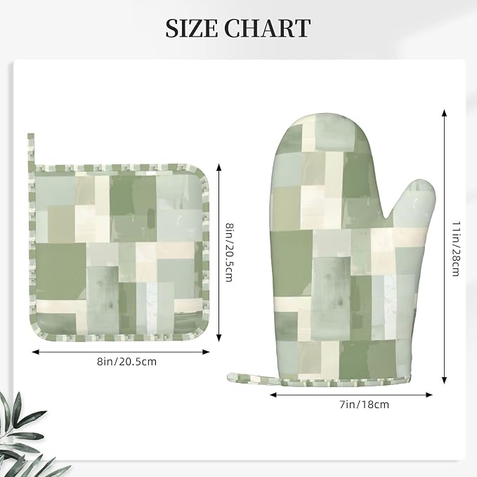 Oven Mitts and Pot Holders Set, Modern Art Pastel Green Geometric Silicone - Image 3