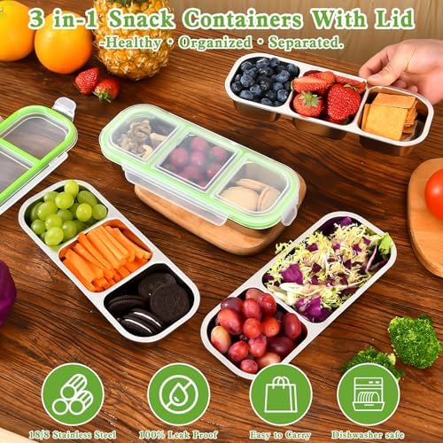 UPTRUST Reusable Snack Containers with Lids, 2pcs Stainless Steel