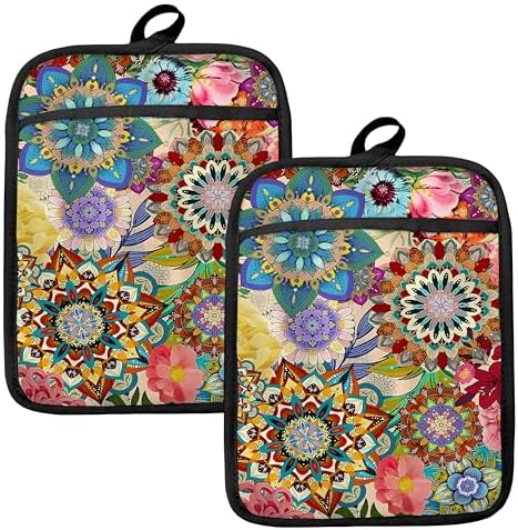 Boho Floral Oven Mitts and Pot Holders Set